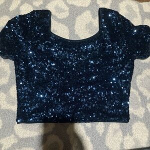 Navy Sequin Crop Top